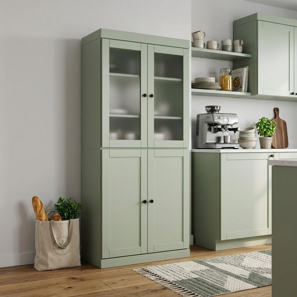 72" Sage Solid Wood Four Door Pantry Or Storage Closet HomeRoots