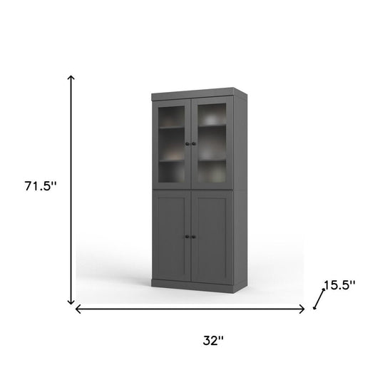 72" Gray Solid Wood Four Door Two Drawer Pantry Or Storage Closet HomeRoots