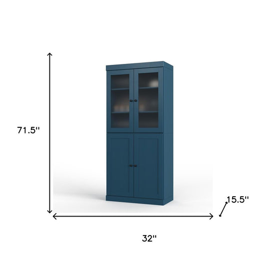 72" Teal Blue Solid Wood Four Door Two Drawer Pantry Or Storage Closet HomeRoots