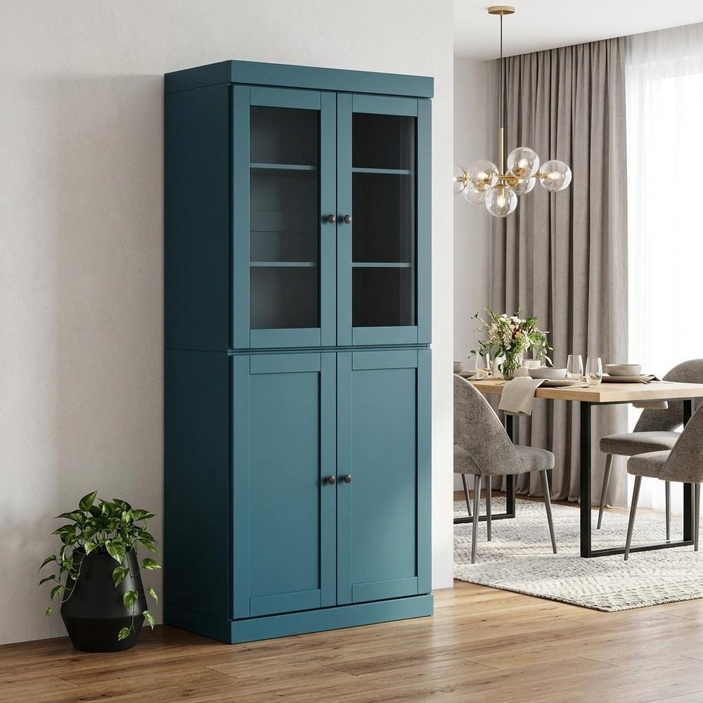 72" Teal Blue Solid Wood Four Door Pantry Or Storage Closet HomeRoots