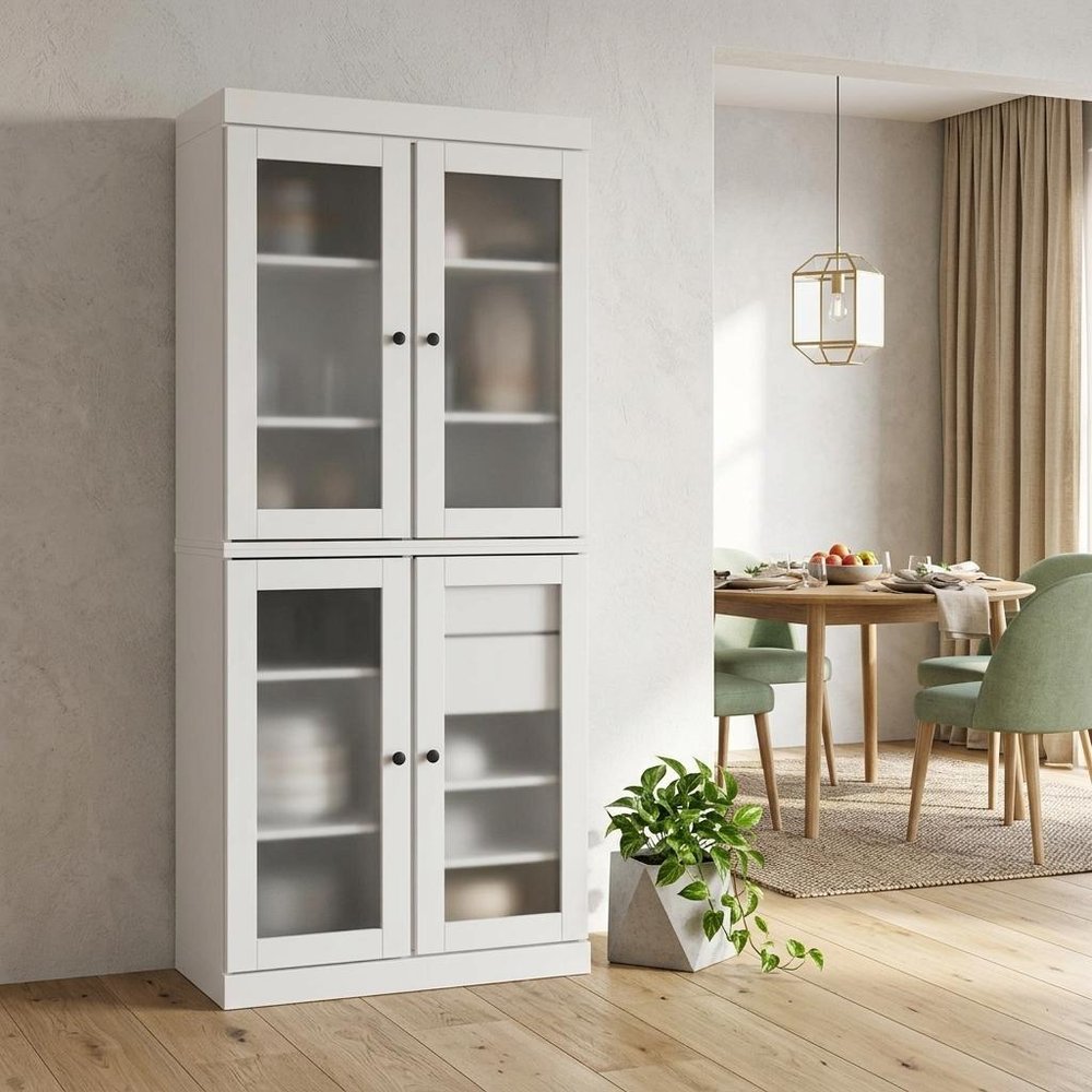 72" White Solid Wood Six Door Two Drawer Pantry Or Storage Closet HomeRoots