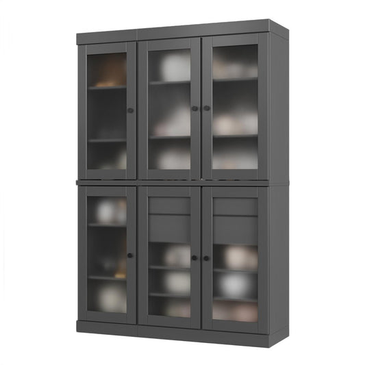 72" Gray Solid Wood Six Door Two Drawer Pantry Or Storage Closet HomeRoots