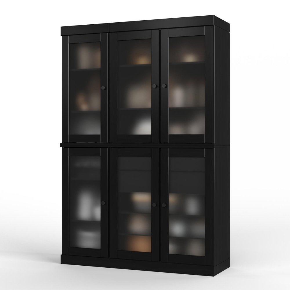 72" Black Solid Wood Six Door Two Drawer Pantry Or Storage Closet HomeRoots