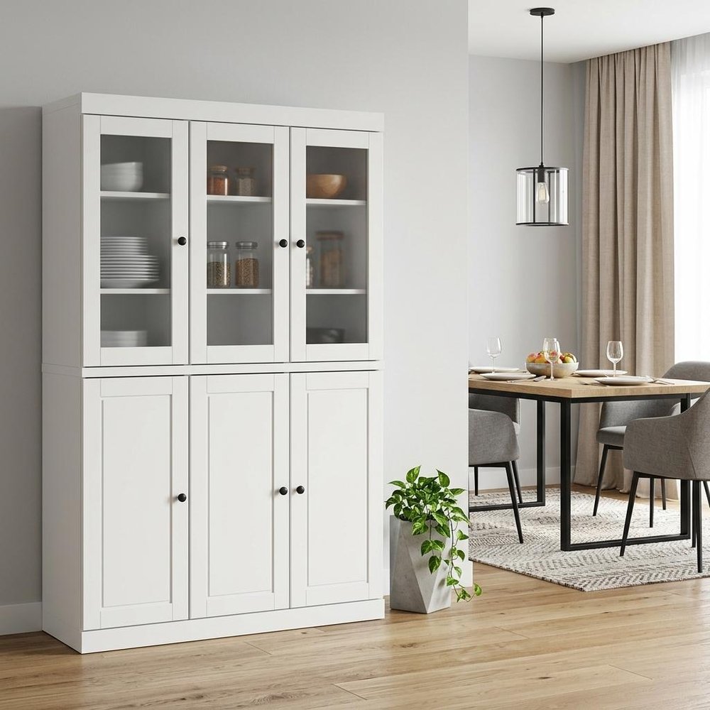 72" White Solid Wood Six Door Two Drawer Pantry Or Storage Closet HomeRoots
