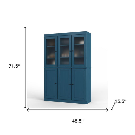 72" Teal Blue Solid Wood Six Door Two Drawer Pantry Or Storage Closet HomeRoots