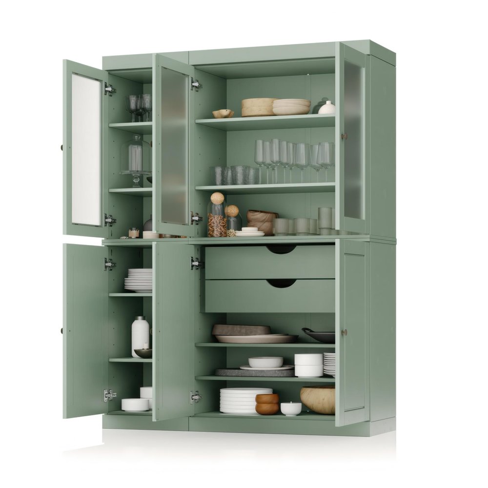 72" Sage Solid Wood Six Door Two Drawer Pantry Or Storage Closet HomeRoots