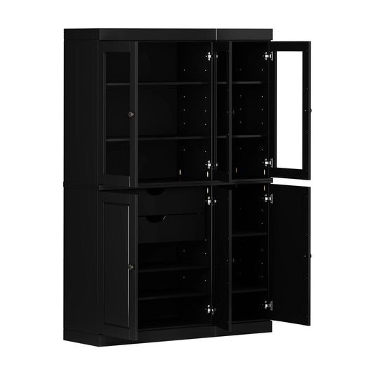 72" Black Solid Wood Six Door Two Drawer Pantry Or Storage Closet HomeRoots