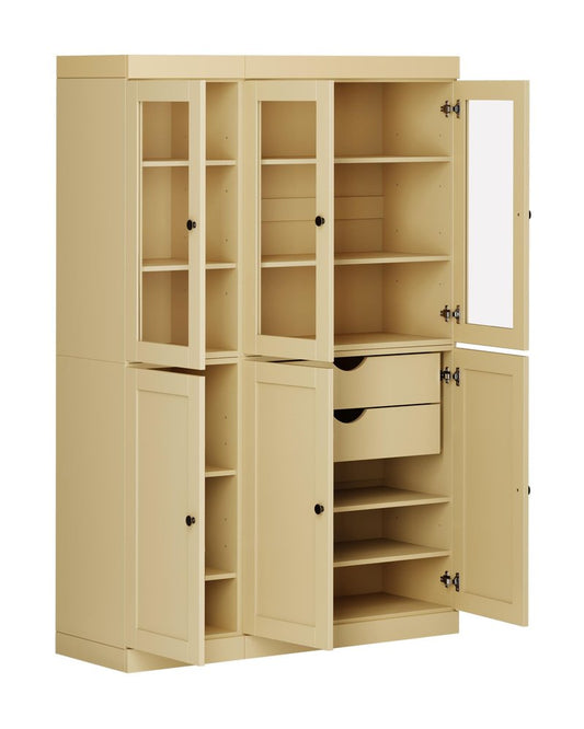 72" Yellow Solid Wood Six Door Two Drawer Pantry Or Storage Closet HomeRoots