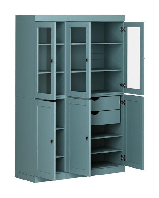 72" Aqua Solid Wood Six Door Two Drawer Pantry Or Storage Closet HomeRoots