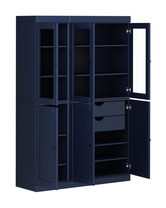 72" Navy Blue Solid Wood Six Door Two Drawer Pantry Or Storage Closet HomeRoots