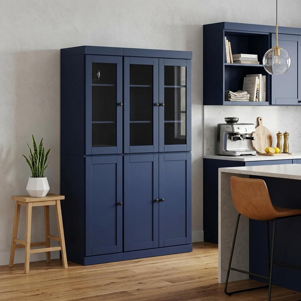 72" Navy Blue Solid Wood Six Door Two Drawer Pantry Or Storage Closet HomeRoots