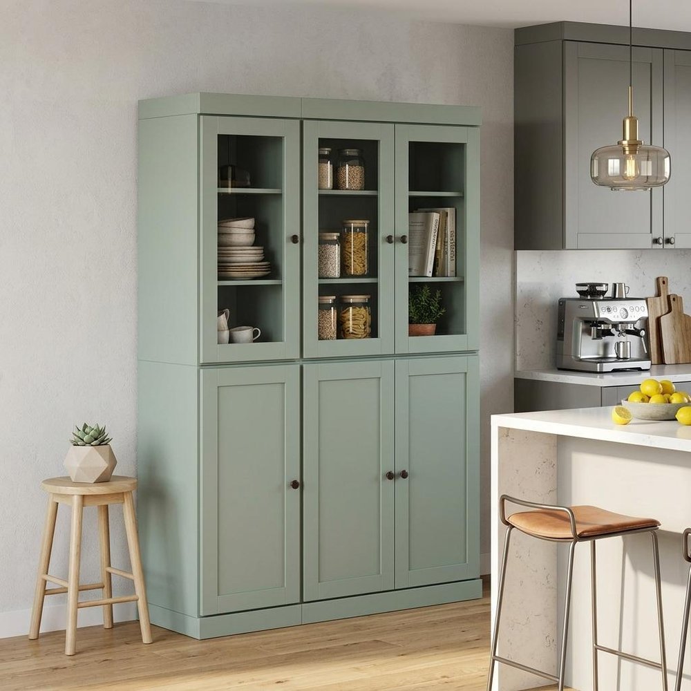 72" Sage Solid Wood Six Door Pantry Or Storage Closet HomeRoots