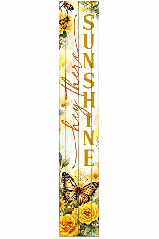 46" Yellow White And Green Solid Wood Hello Sunshine Porch Sign