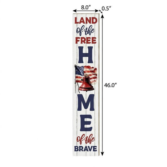 46" Navy Blue Red And White Solid Wood Land of the free Home of the Brave Porch Sign