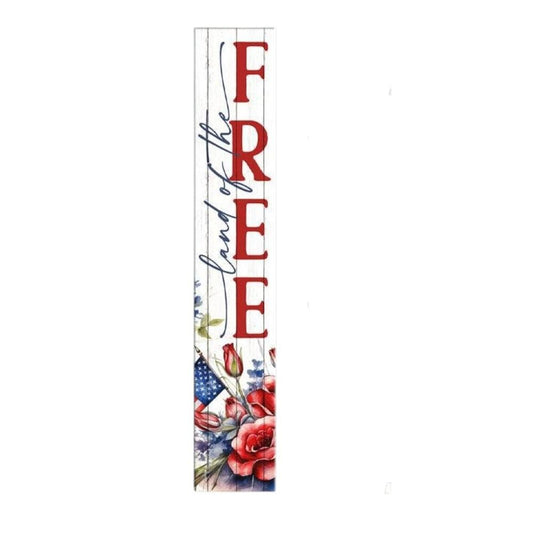 46" Navy Blue Red And White Solid Wood Land of the Free Porch Sign