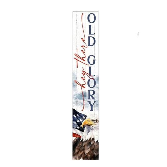 46" Navy Blue Red And White Solid Wood Hey There Old Glory Porch Sign