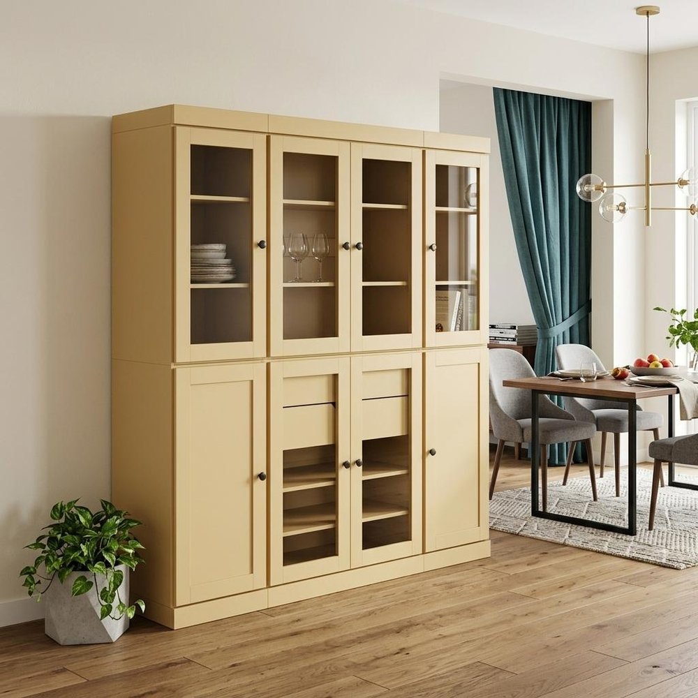72" Yellow Solid Wood 8 Two Drawer Pantry Or Storage Closet HomeRoots