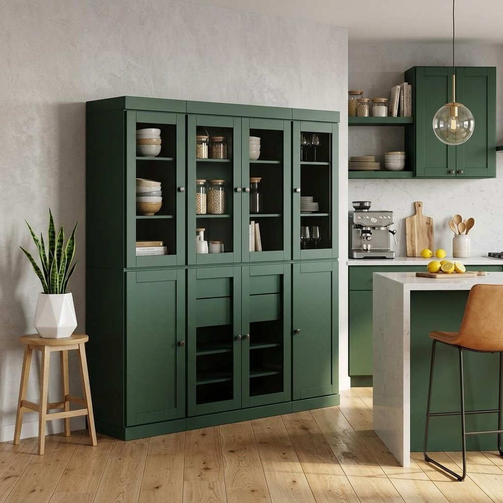 72" Green Solid Wood 8 Two Drawer Pantry Or Storage Closet HomeRoots