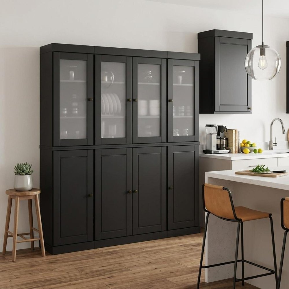 72" Black Solid Wood 8 Two Drawer Pantry Or Storage Closet HomeRoots