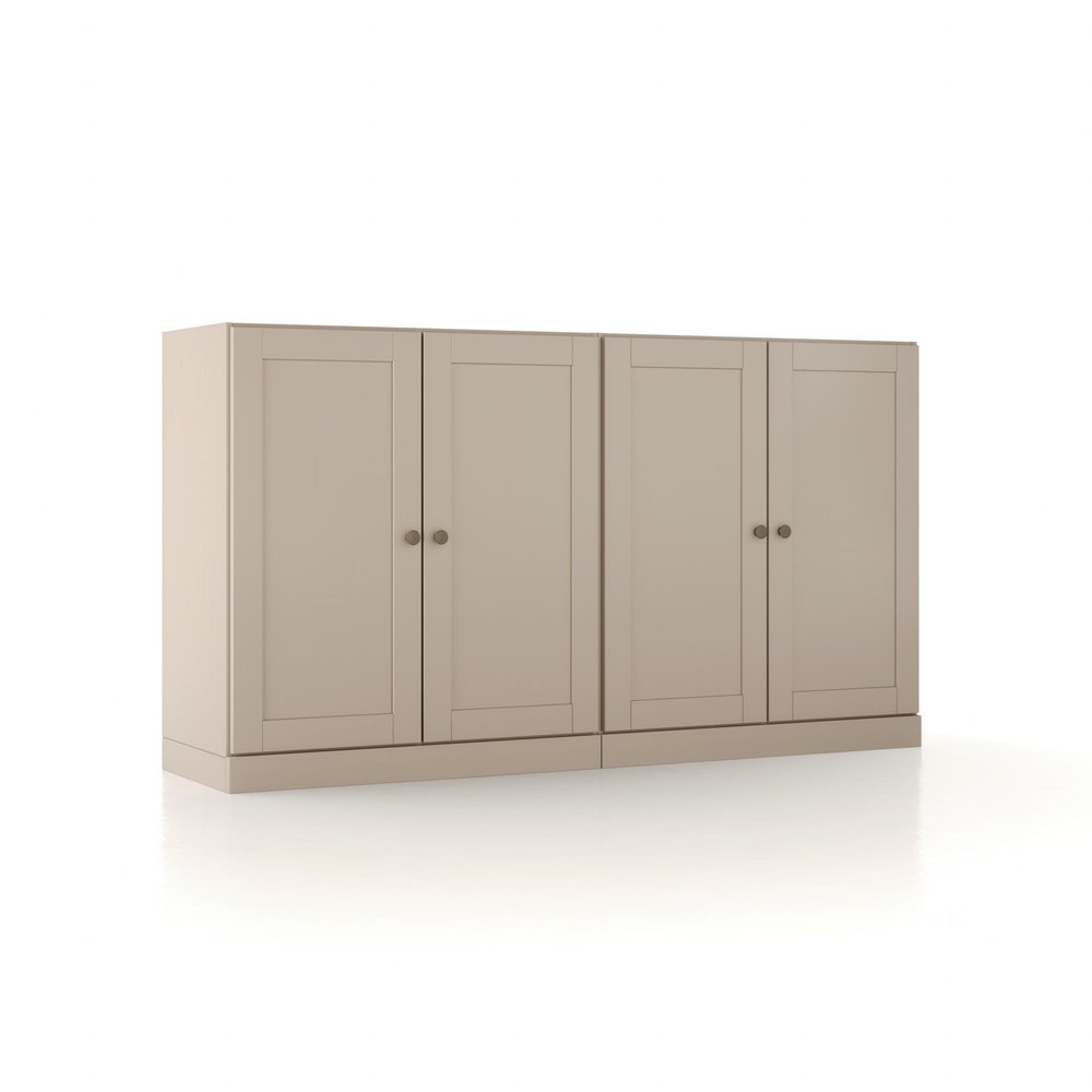 64" Beige Solid Wood Four Drawer Sideboard With Four Doors