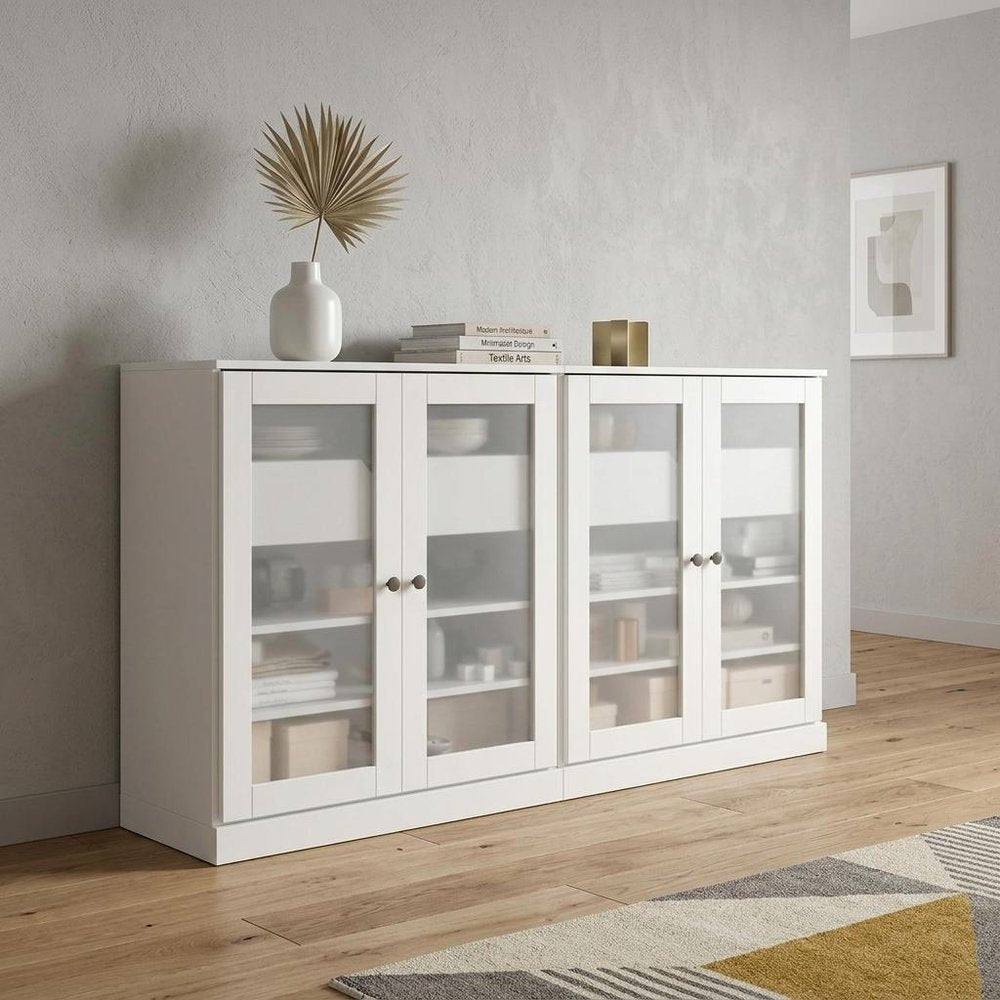 64" White Solid Wood Four Drawer Sideboard With Four Doors HomeRoots