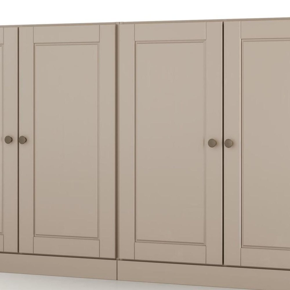 64" Beige Solid Wood Four Drawer Sideboard With Four Doors