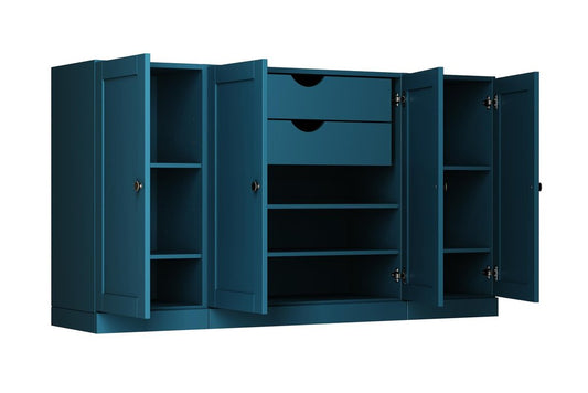 65" Teal Blue Solid Wood Two Drawer Sideboard With Four Doors
