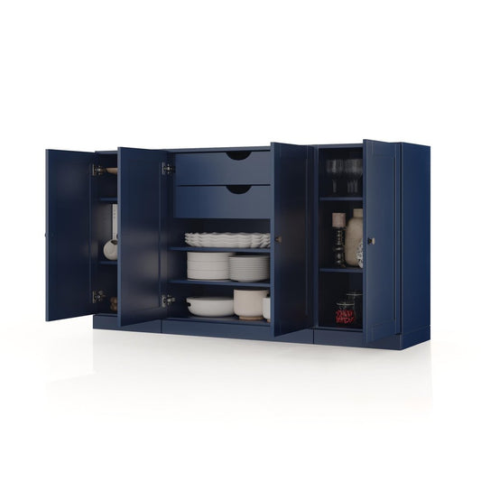 65" Navy Blue Solid Wood Two Drawer Sideboard With Four Doors