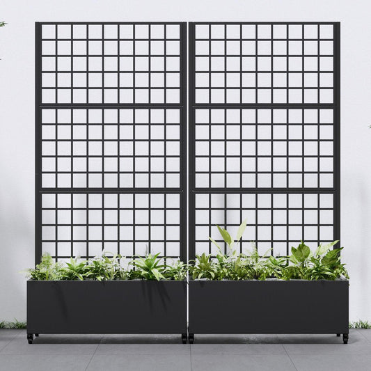 73" X 35" Black Geometric Galvanized Metal Rectangular Planter Box