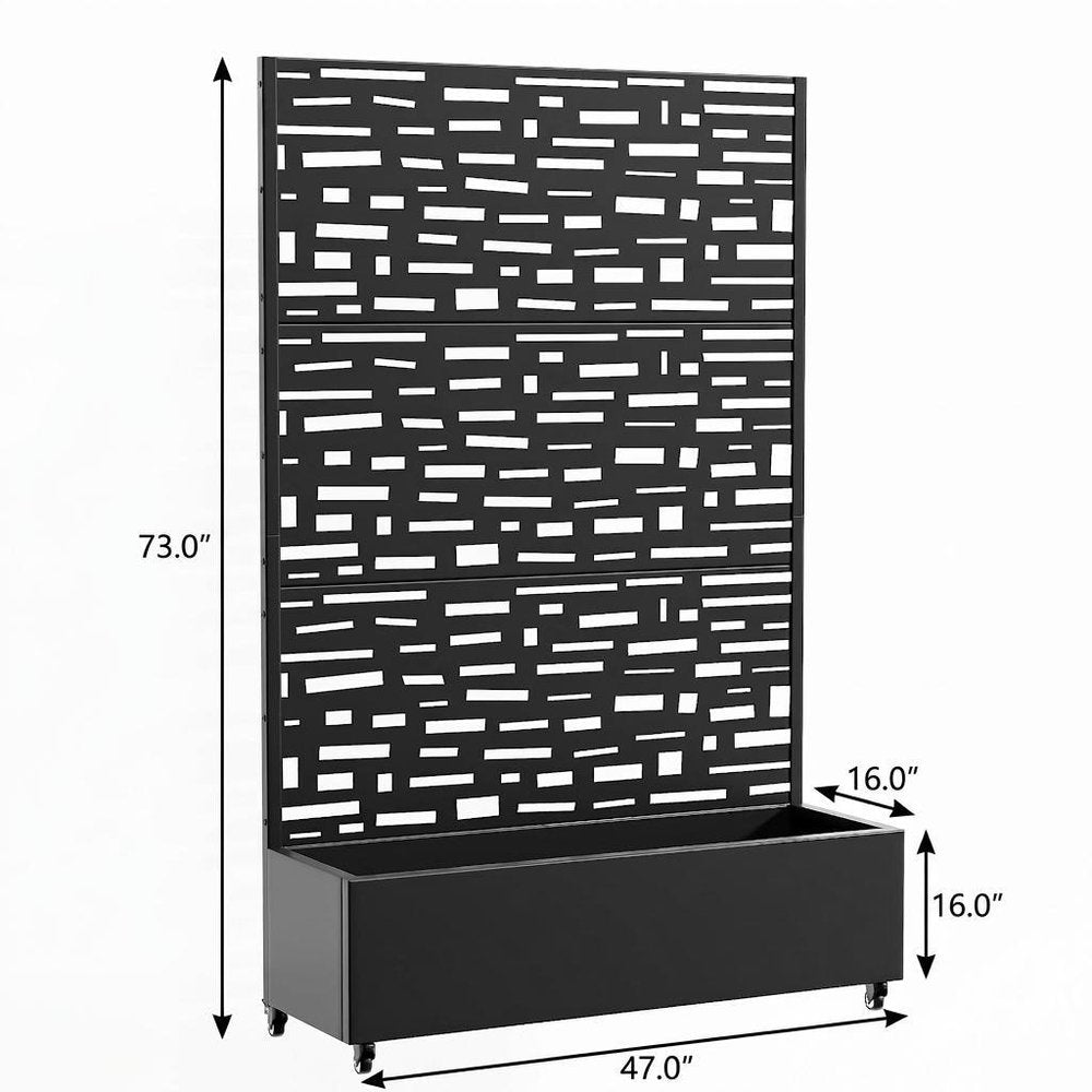 Set of Two Black Geometric Galvanized Metal Rectangular Planter Box
