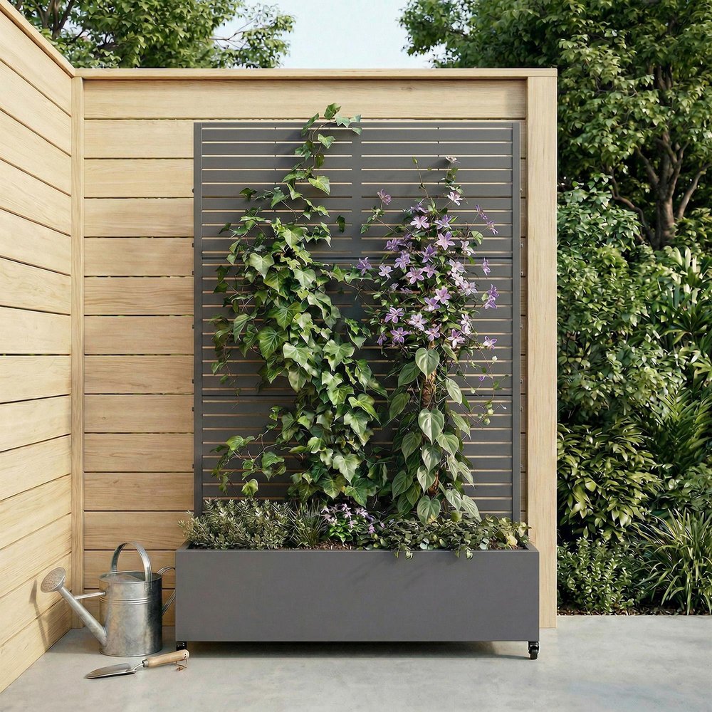 Set of Two Gray Striped Galvanized Metal Rectangular Planter Box HomeRoots