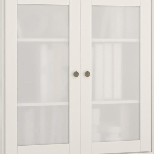 64" White Solid Wood Sideboard With Four Glass Doors