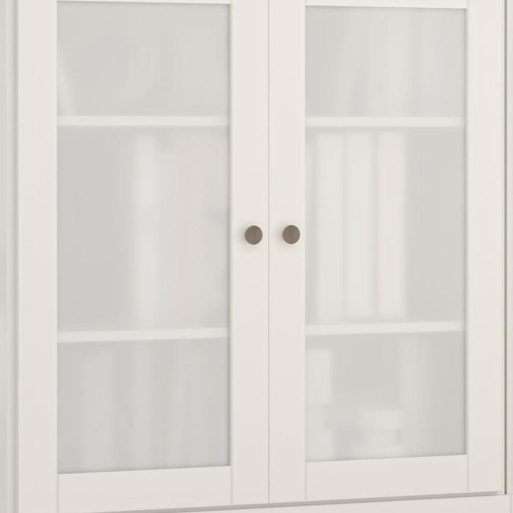 64" White Solid Wood Sideboard With Four Glass Doors HomeRoots