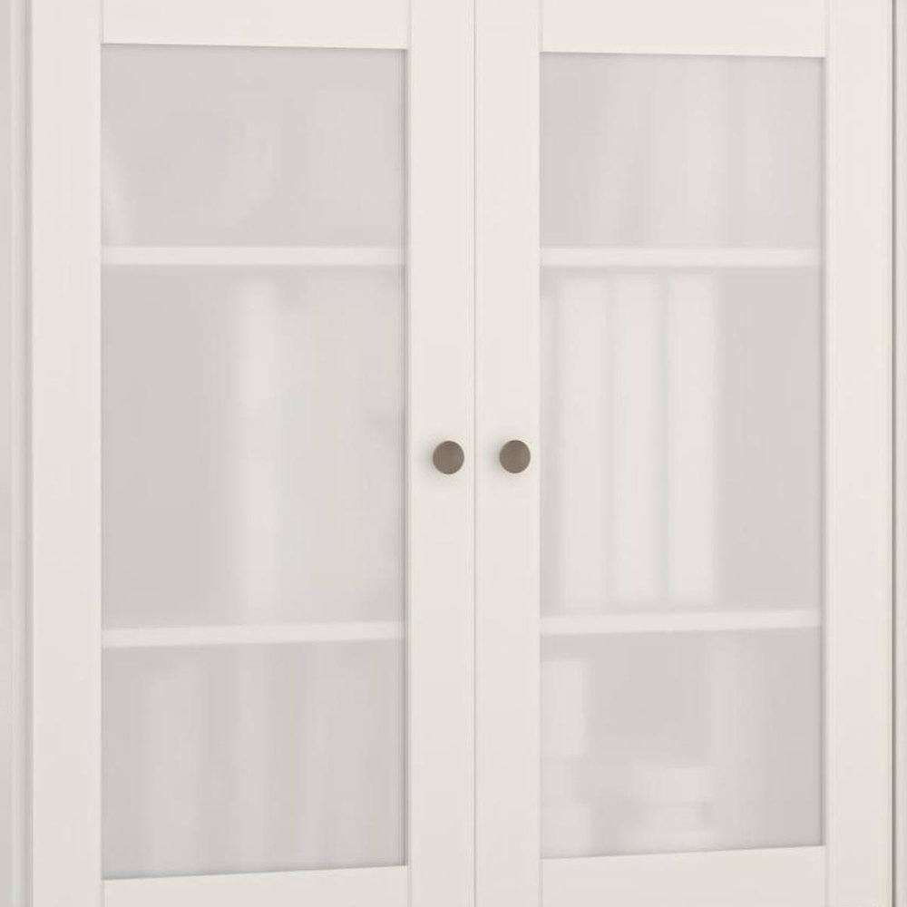 64" White Solid Wood Sideboard With Four Glass Doors