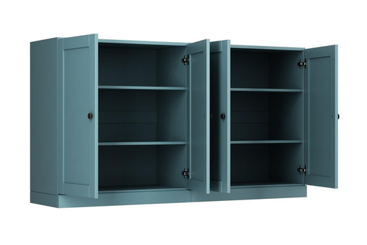 64" Aqua Solid Wood Sideboard With Four Doors