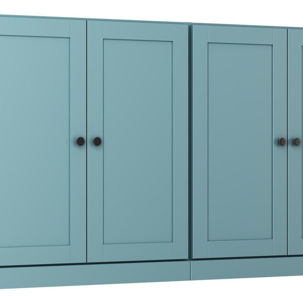 64" Aqua Solid Wood Sideboard With Four Doors