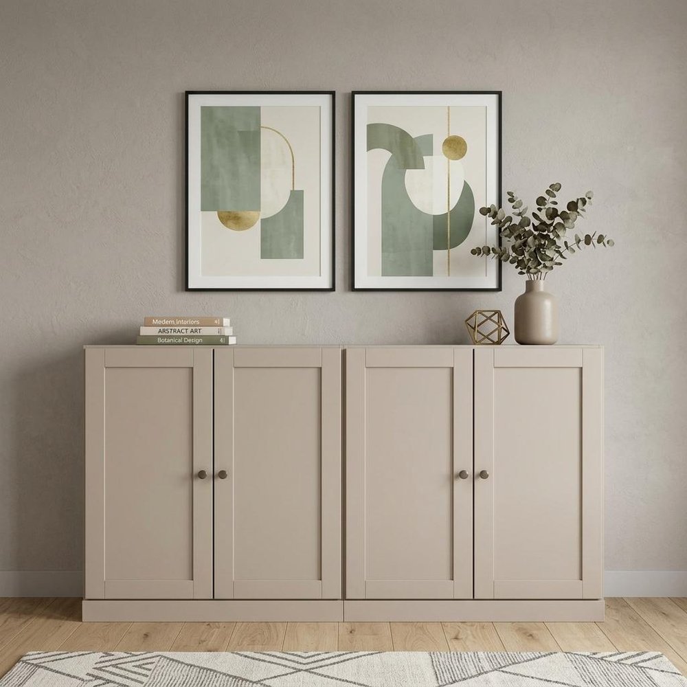 64" Beige Solid Wood Sideboard With Four Doors HomeRoots