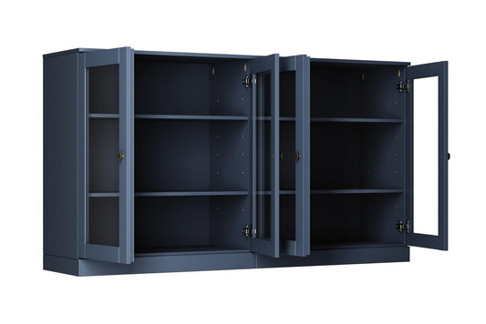 64" French Blue Solid Wood Sideboard With Four Glass Doors