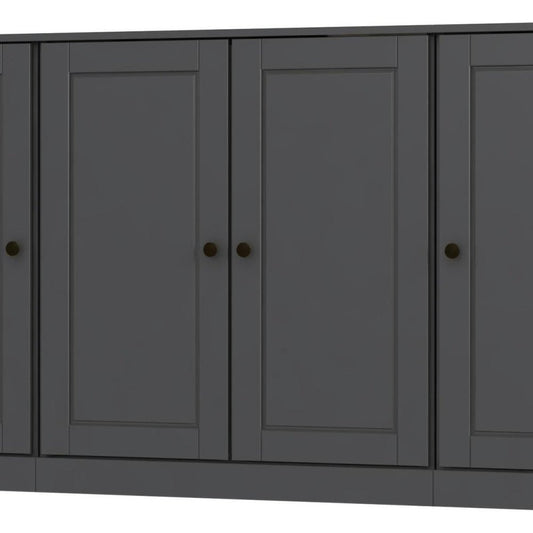 65" Gray Solid Wood Sideboard With Four Glass Doors