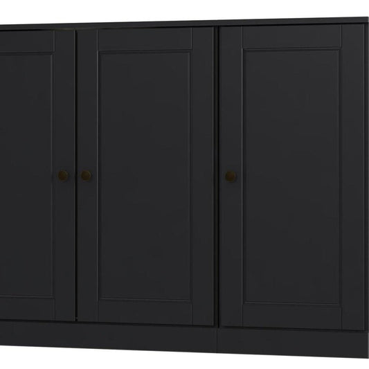 65" Black Solid Wood Sideboard With Four Glass Doors