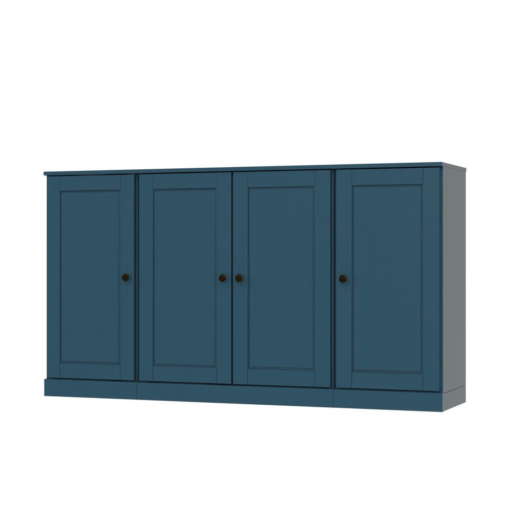 65" Teal Blue Solid Wood Sideboard With Four Glass Doors