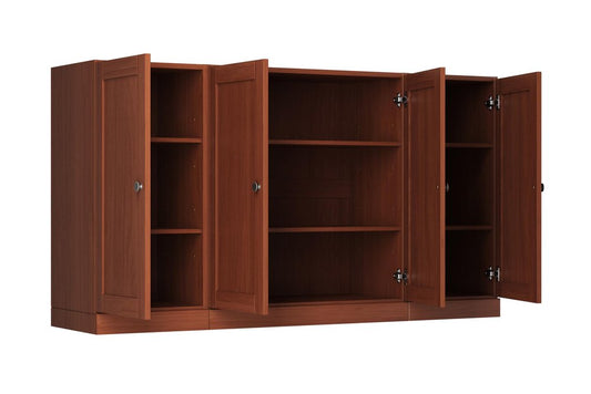 65" Coffee Solid Wood Sideboard With Four Glass Doors