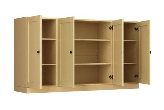 65" Yellow Solid Wood Sideboard With Four Glass Doors