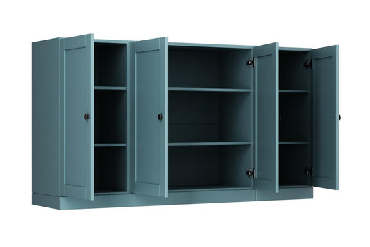 65" Aqua Solid Wood Sideboard With Four Glass Doors