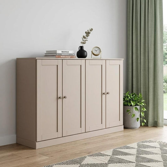 65" Beige Solid Wood Sideboard With Four Glass Doors