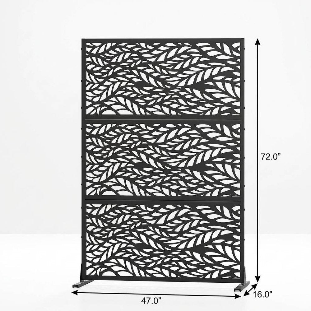 Set Of Two Black Abstract Steel Six Panel Outdoor Privacy Screen HomeRoots