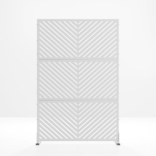 Set Of Two White Geometric Steel Six Panel Outdoor Privacy Screen