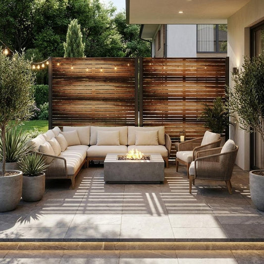 Set Of Two Brown Striped Steel 12 Outdoor Privacy Screen