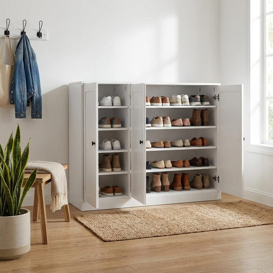 White 30 Solid WoodShoe Storage Cabinet