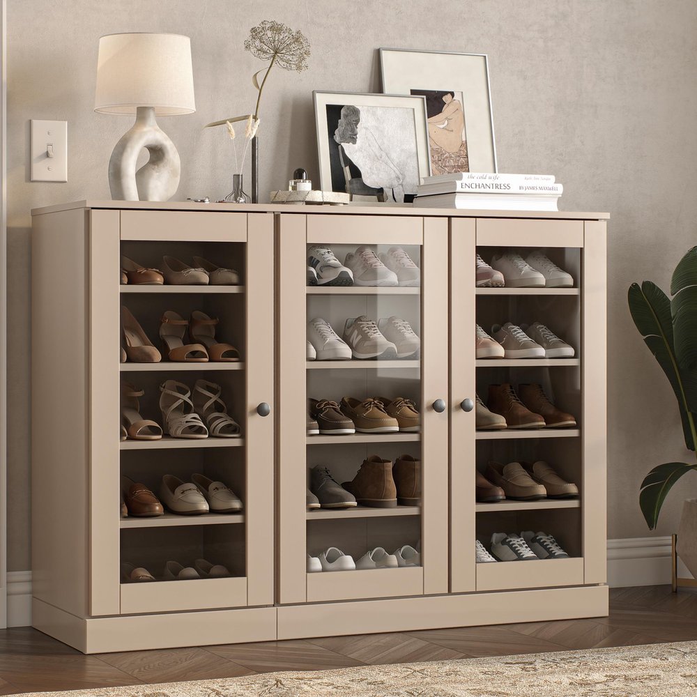 Beige 30 Solid WoodShoe Storage Cabinet HomeRoots